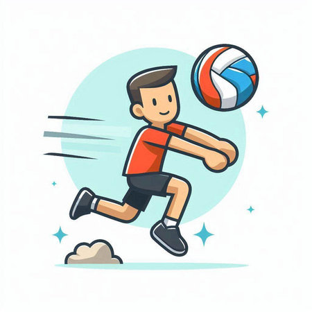 Volleyball player vector illustration. Cartoon character of a man playing volleyball.のイラスト素材
