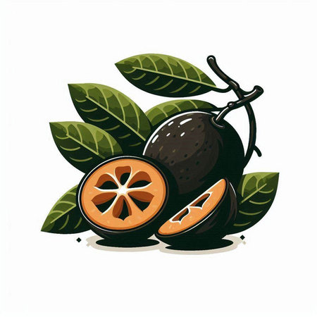 Illustration of fresh whole and half kiwi fruit with leavesのイラスト素材