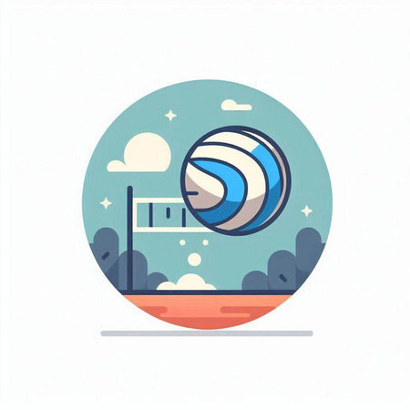 Volleyball flat icon. Vector illustration of a ball on the playground.のイラスト素材