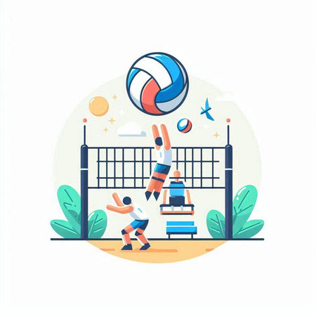 Volleyball flat concept vector illustration for web design and infographicsのイラスト素材