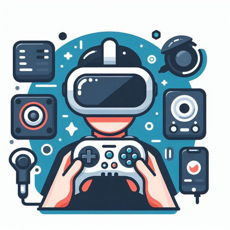 Vector illustration of gamer playing video games. Flat style design for web, site, advertising, banner, poster, board and print.のイラスト素材