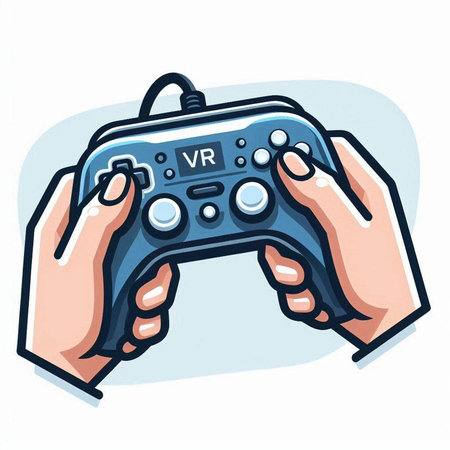 Hand holding a gamepad. Vector illustration on a white background.のイラスト素材