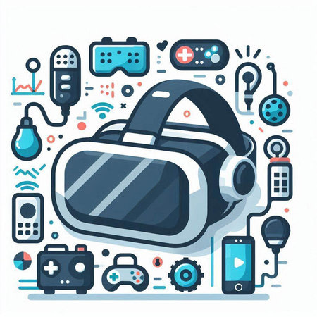 Vector illustration of modern flat design concept of virtual reality glasses. Line art design for web, site, advertising, banner, poster, board and print.のイラスト素材