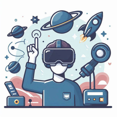 Astronaut in virtual reality headset. Future technology. Vector illustrationのイラスト素材