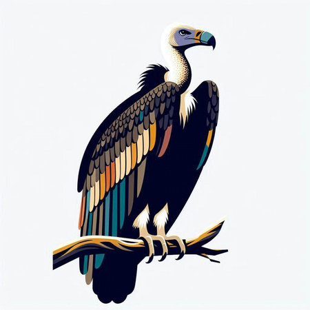 vector illustration of a vulture on a branch in the style of engravingのイラスト素材