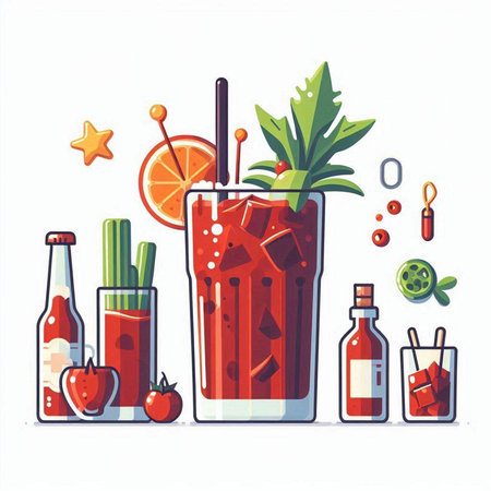 Cocktail with fruits and vegetables. Vector illustration in flat styleのイラスト素材