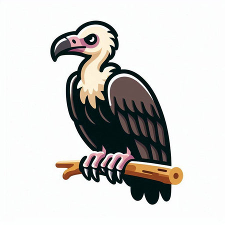 Illustration of a vulture with a wooden stick on a white backgroundのイラスト素材