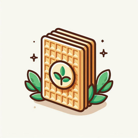 Wafers with leaves. Vector illustration in flat cartoon style.のイラスト素材