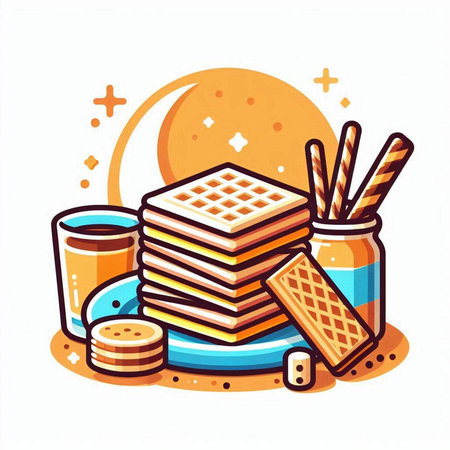 Vector illustration of a stack of cookies and a glass of juice.のイラスト素材