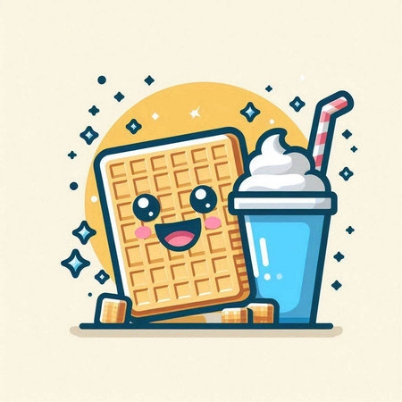 Cute waffle and milkshake. Vector flat illustration.のイラスト素材