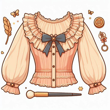 Vector illustration of beige lace blouse with bow and decorative elementsのイラスト素材