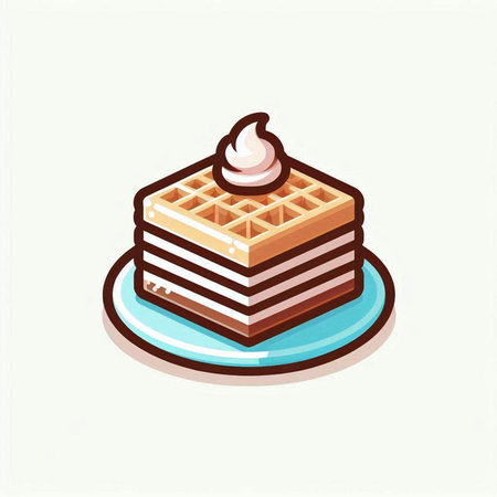 Chocolate waffles with cream. Vector illustration of sweet dessert.のイラスト素材