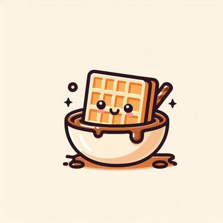Cute vector illustration of chocolate waffle in bowl, cartoon style.のイラスト素材