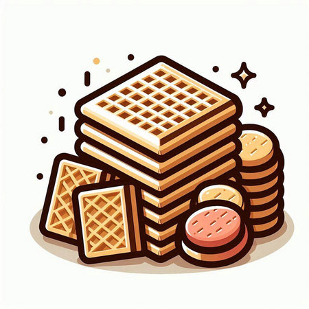 Vector illustration of a stack of tasty waffles on a white backgroundのイラスト素材