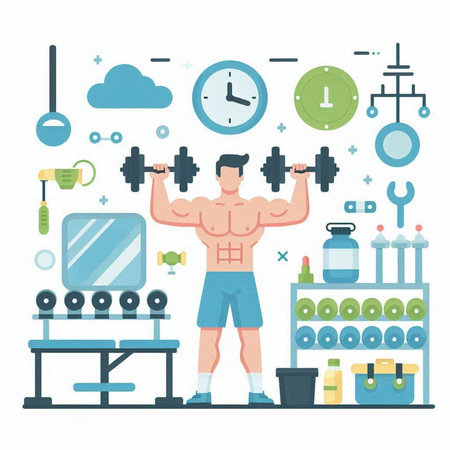 Fitness, bodybuilding, healthy lifestyle concept. Vector illustration in flat styleのイラスト素材
