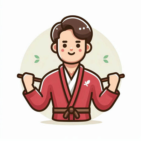 Korean man in kimono. Vector illustration in flat styleのイラスト素材