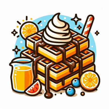 Honeycomb with ice cream and orange juice. Vector illustration.のイラスト素材