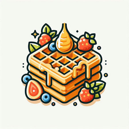 Belgian waffles with fresh berries and syrup. Vector illustration.のイラスト素材