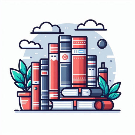 Books on the bookshelf. Vector illustration in flat style.のイラスト素材