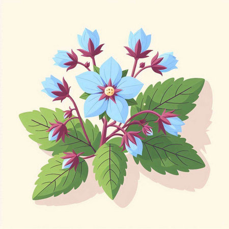 Bunch of blue flowers on a light background. Vector illustration.のイラスト素材