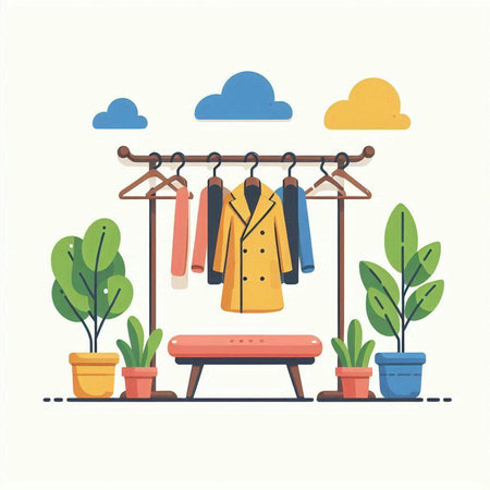 Clothes hanging on a hanger. Vector illustration in flat styleのイラスト素材