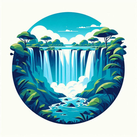 Waterfall in the forest. Waterfall in the jungle. Vector illustration.のイラスト素材