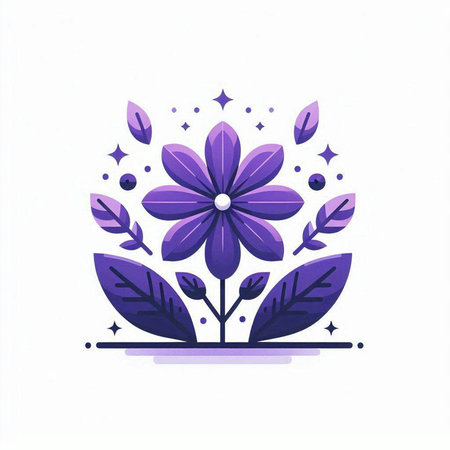 Purple flower with leaves on a white background. Vector illustration.のイラスト素材