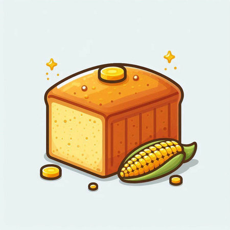 Illustration of a slice of bread and corn on a light backgroundのイラスト素材