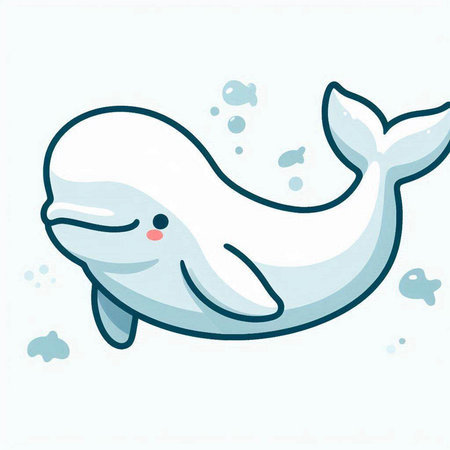 Cute cartoon white whale on a white background. Vector illustration.のイラスト素材