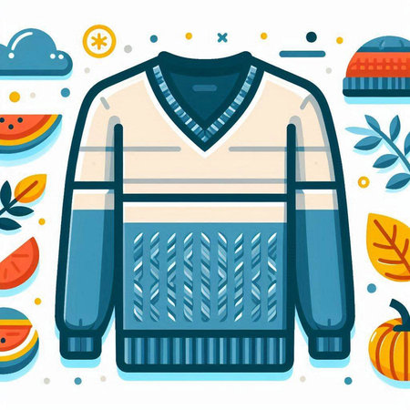 Vector illustration of sweater with autumn leaves and berries on white background.のイラスト素材