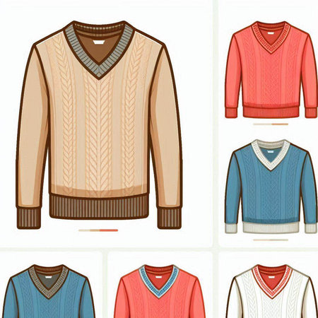 Illustration set of knitted sweaters in different colors, vectorのイラスト素材