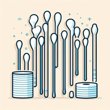 Cotton swabs and cotton buds in a row. Vector illustration.のイラスト素材