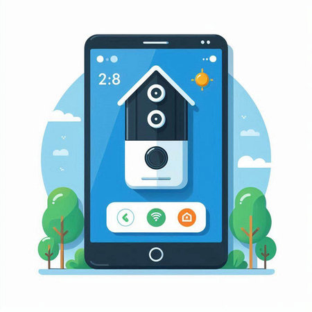 Smart home system. Smart house on smartphone screen. Modern flat design vector illustration.のイラスト素材