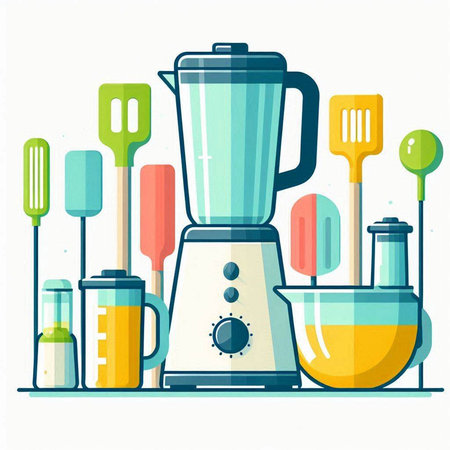 Kitchen appliances and kitchen utensils. Flat style vector illustration.のイラスト素材