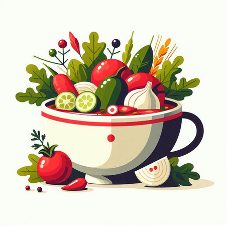 Vegetable salad in a pot. Healthy food. Vector illustration.のイラスト素材