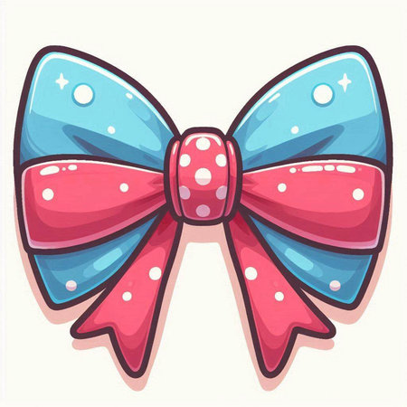 Illustration of a pink and blue bow on a white background.のイラスト素材