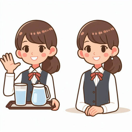 Waitress and waitress in uniform with a glass of milk vector illustrationのイラスト素材