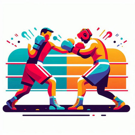 Boxing competition, two men boxers fighting, vector illustration.のイラスト素材