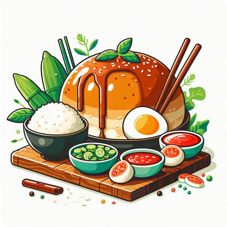 Illustration of sushi, rice and chopsticks on a white backgroundのイラスト素材