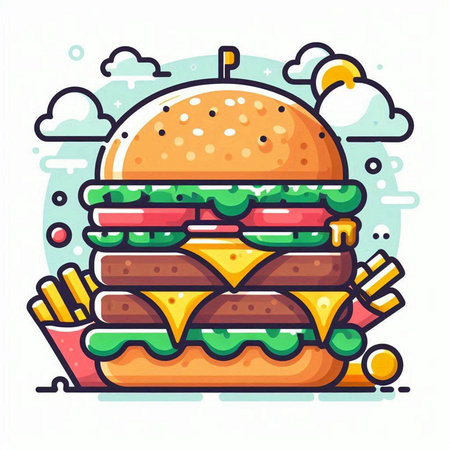 Hamburger fast food icon. Vector illustration in flat style.のイラスト素材