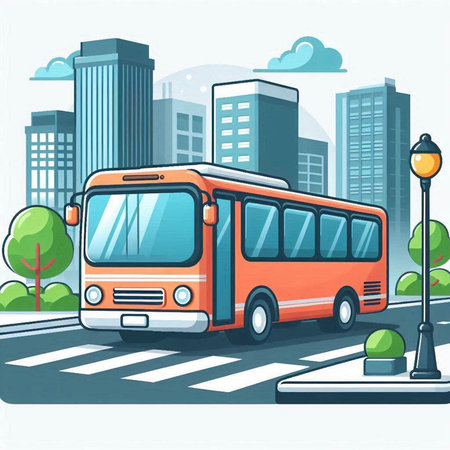 Bus on the road in the city. Vector illustration in flat styleのイラスト素材
