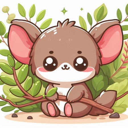 Cute baby deer sitting on a tree branch. Vector illustration.のイラスト素材