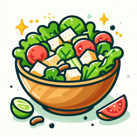 Vegetable salad in a bowl. Vector illustration of healthy food.のイラスト素材