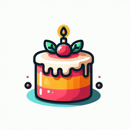 Cupcake with candle. Vector illustration. Cute cartoon style.のイラスト素材