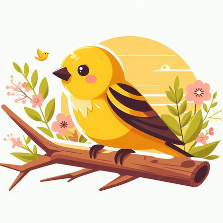 Cute little bird sitting on a tree branch. Vector illustration.のイラスト素材
