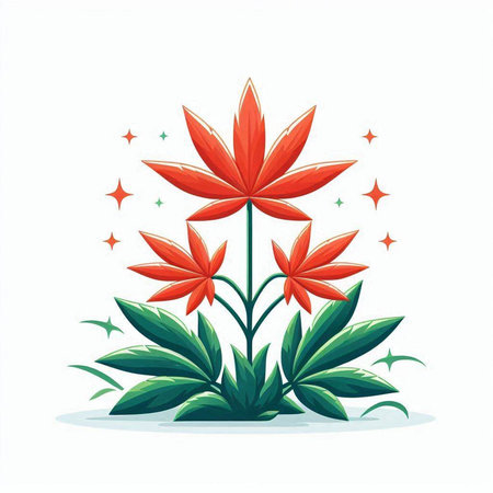 Beautiful red flowers on a white background. Vector illustration of flowers.のイラスト素材