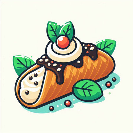 Cake with cream and cherry on a white background. Vector illustration.のイラスト素材