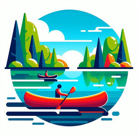 Kayak on the lake. Vector illustration in a flat style.のイラスト素材
