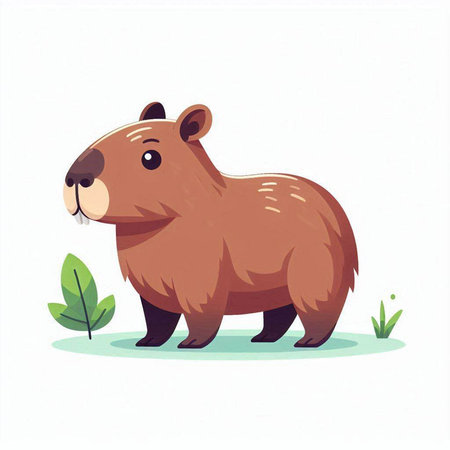Cute cartoon beaver. Vector illustration on a white background.のイラスト素材