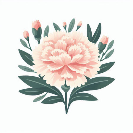 Beautiful pink peony flower with green leaves. Vector illustration.のイラスト素材